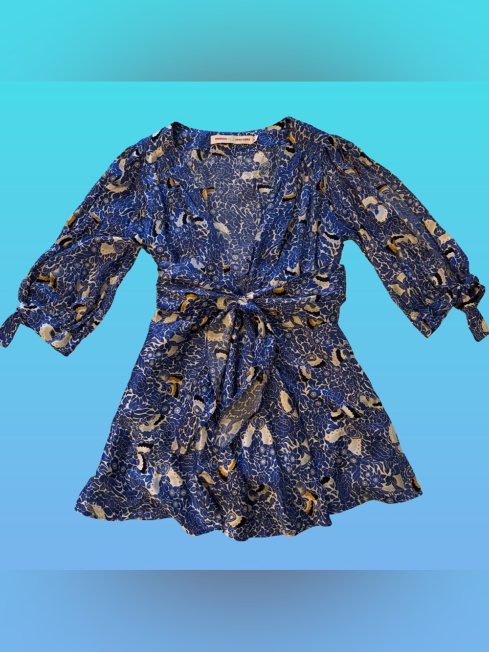 Amanda Uprichard Kimono Style Silk Floral V-Neck Top Tie Waist Open Sleeve